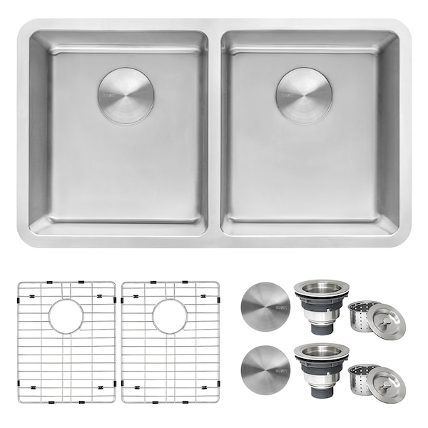 Ruvati 31" Undermount Kitchen Sink 50/50 Double Bowl 16 Gauge SS RVM5099 - main